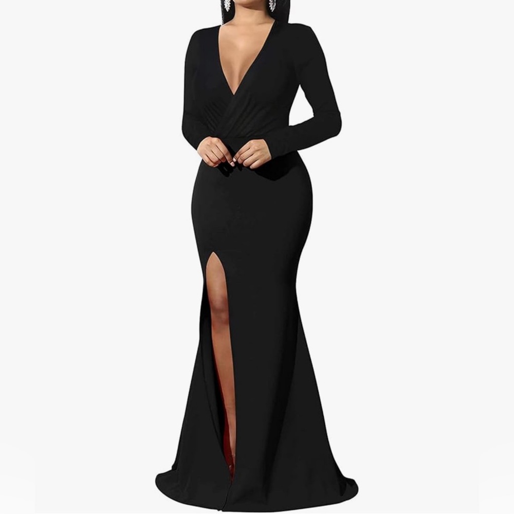 NWOT Formal V Neck Side Split Bodycon Dress